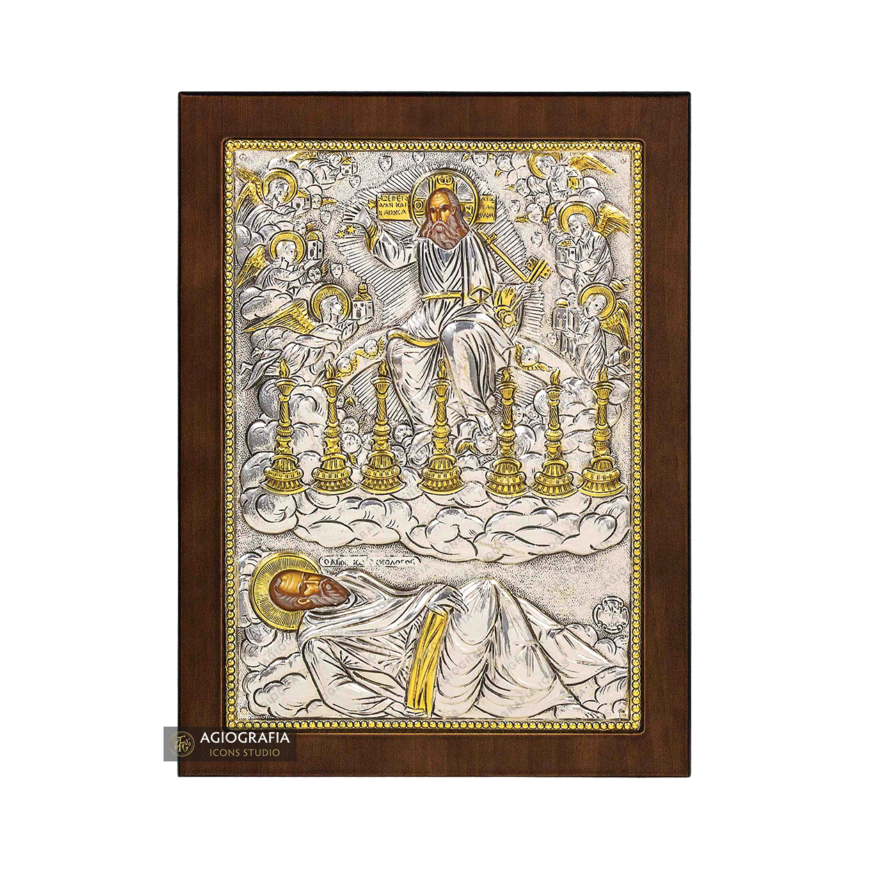 St Apostle John The Vision with the 7 candlesticks Silver Plated Icon