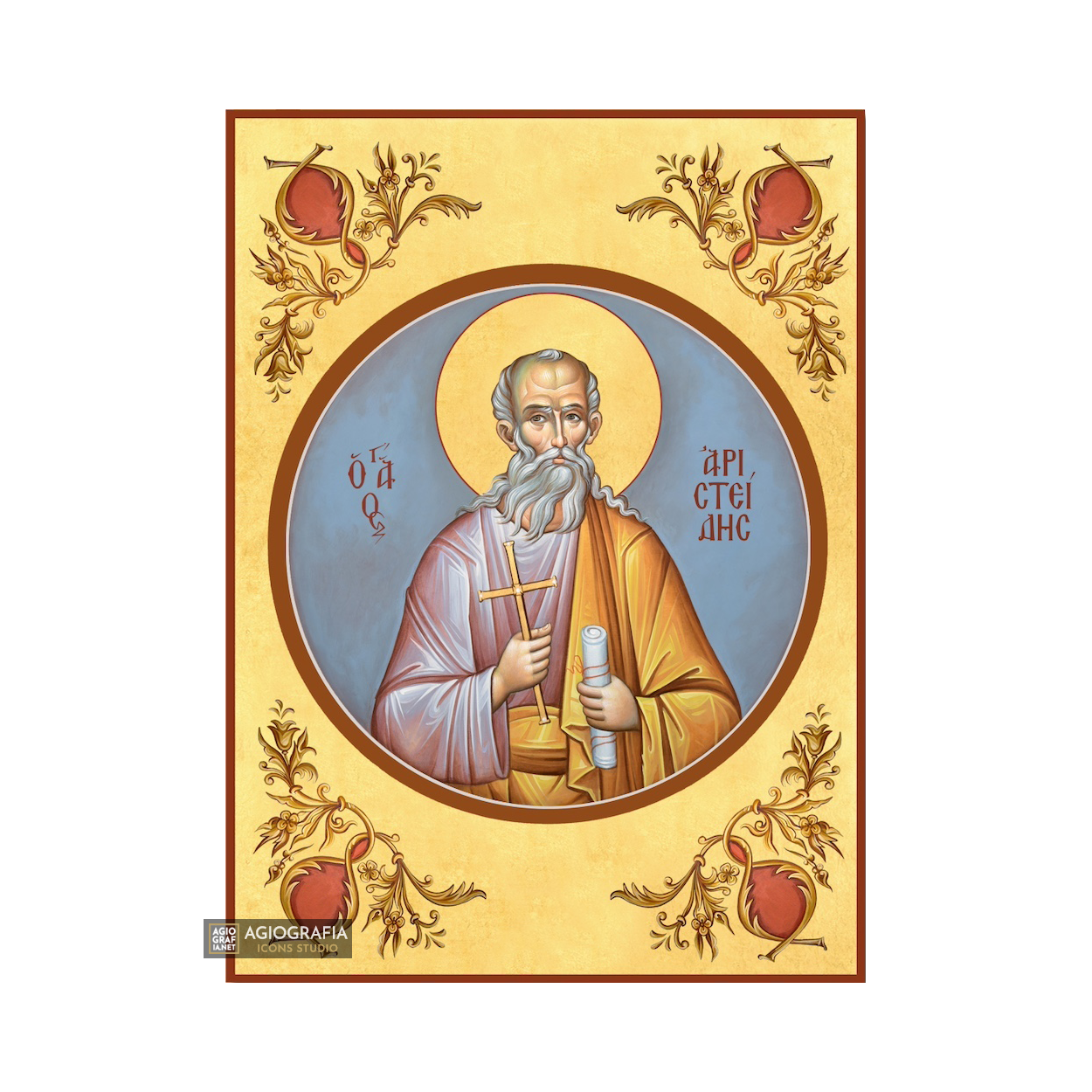 22k Saint Aristides Gold Leaf Background Christian Orthodox Icon