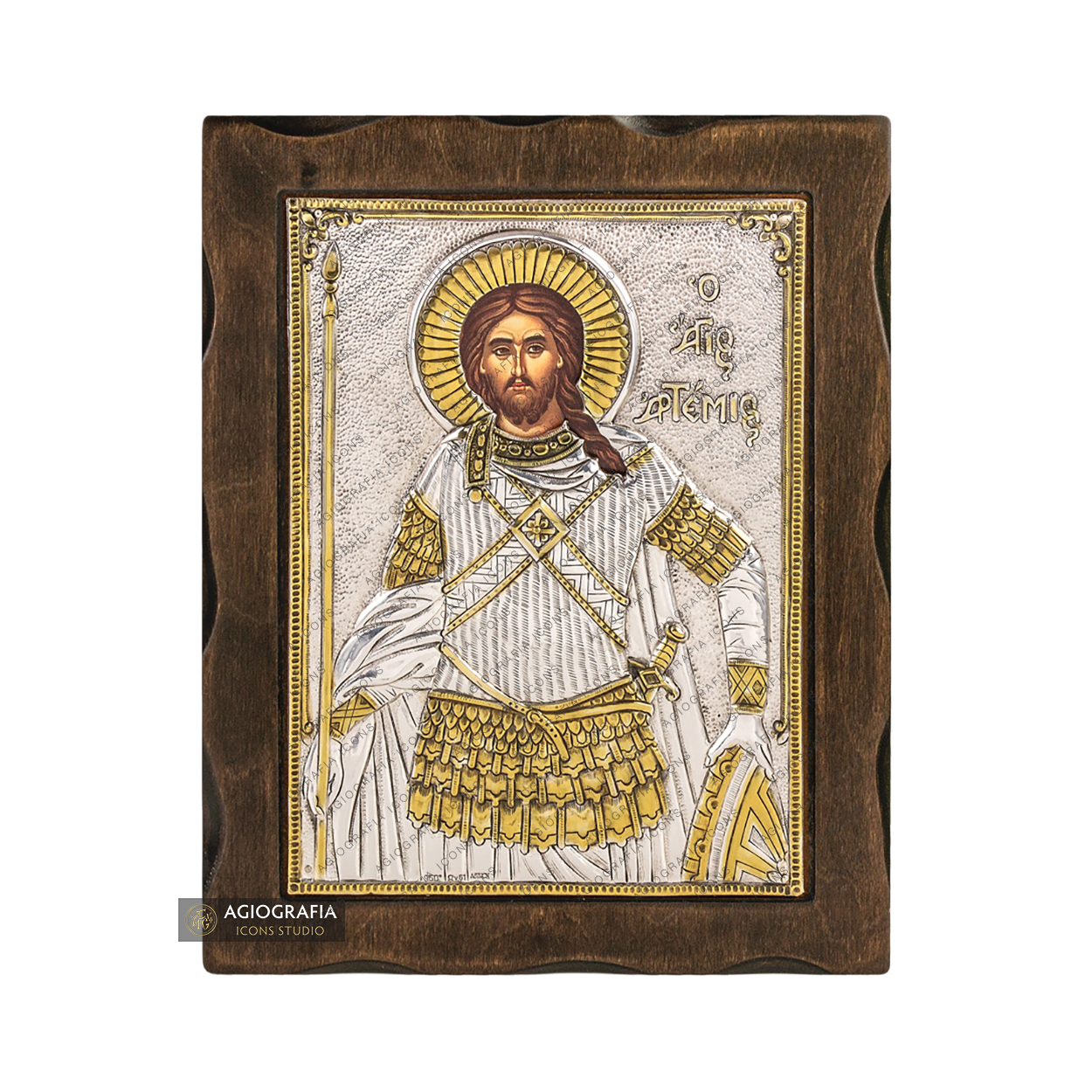 Saint Artemios Pure Silver and 24k Gold Plated Christian Icon