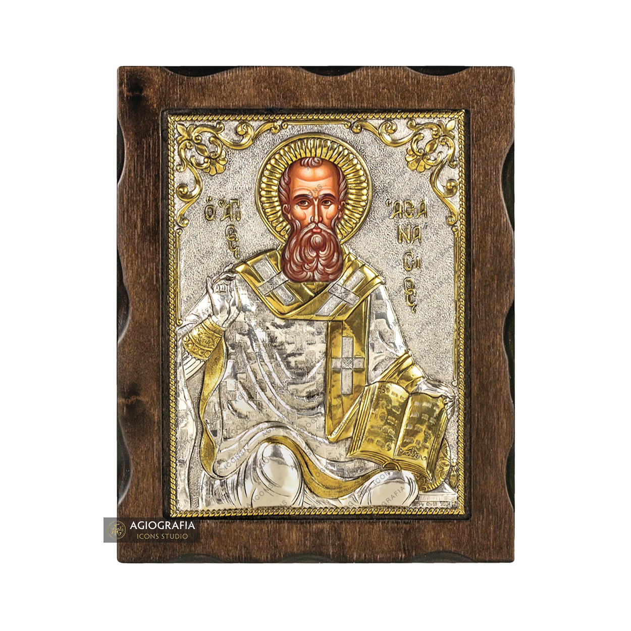 Saint Athanasios the Great Pure Silver and 24k Gold Plated Icon