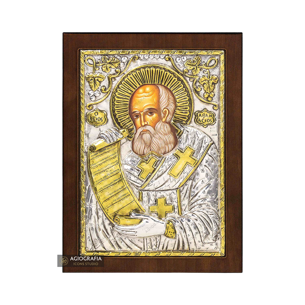 Saint Athanasios the Great Christian Orthodox Silver Plated Icon