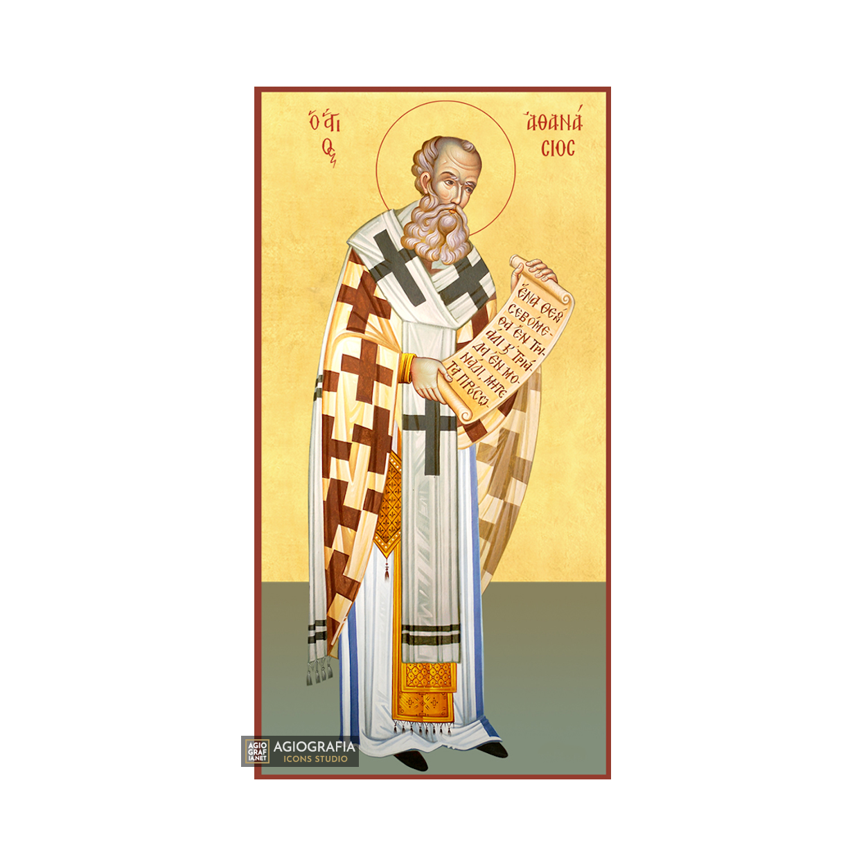 22k St Athanasios - Gold Leaf Background Christian Orthodox Icon