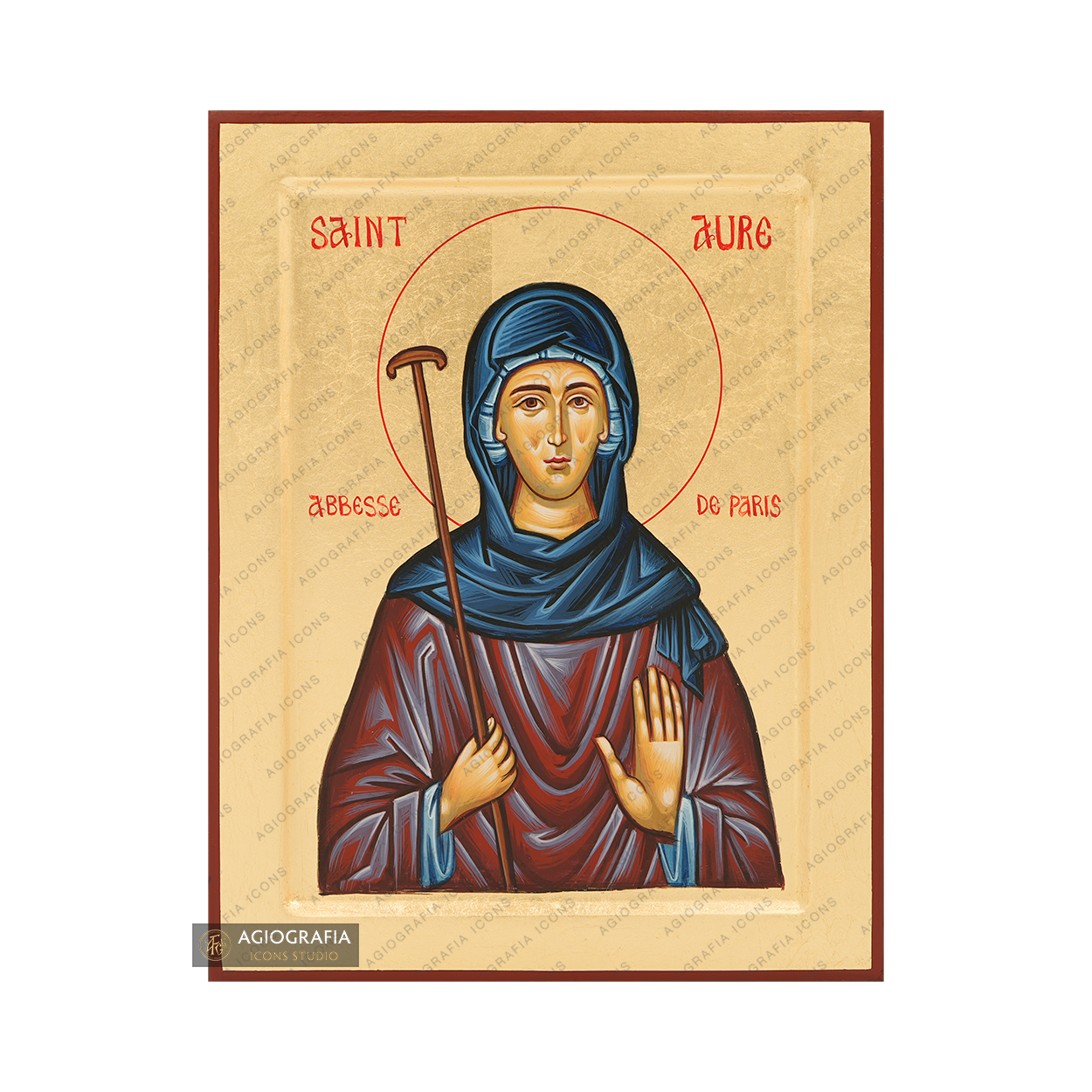 Saint Aure Handwritten Orthodox Icon with Gold Leaves