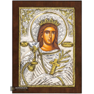 Saint Barbara Christian Orthodox Silver Plated Icon on Wood