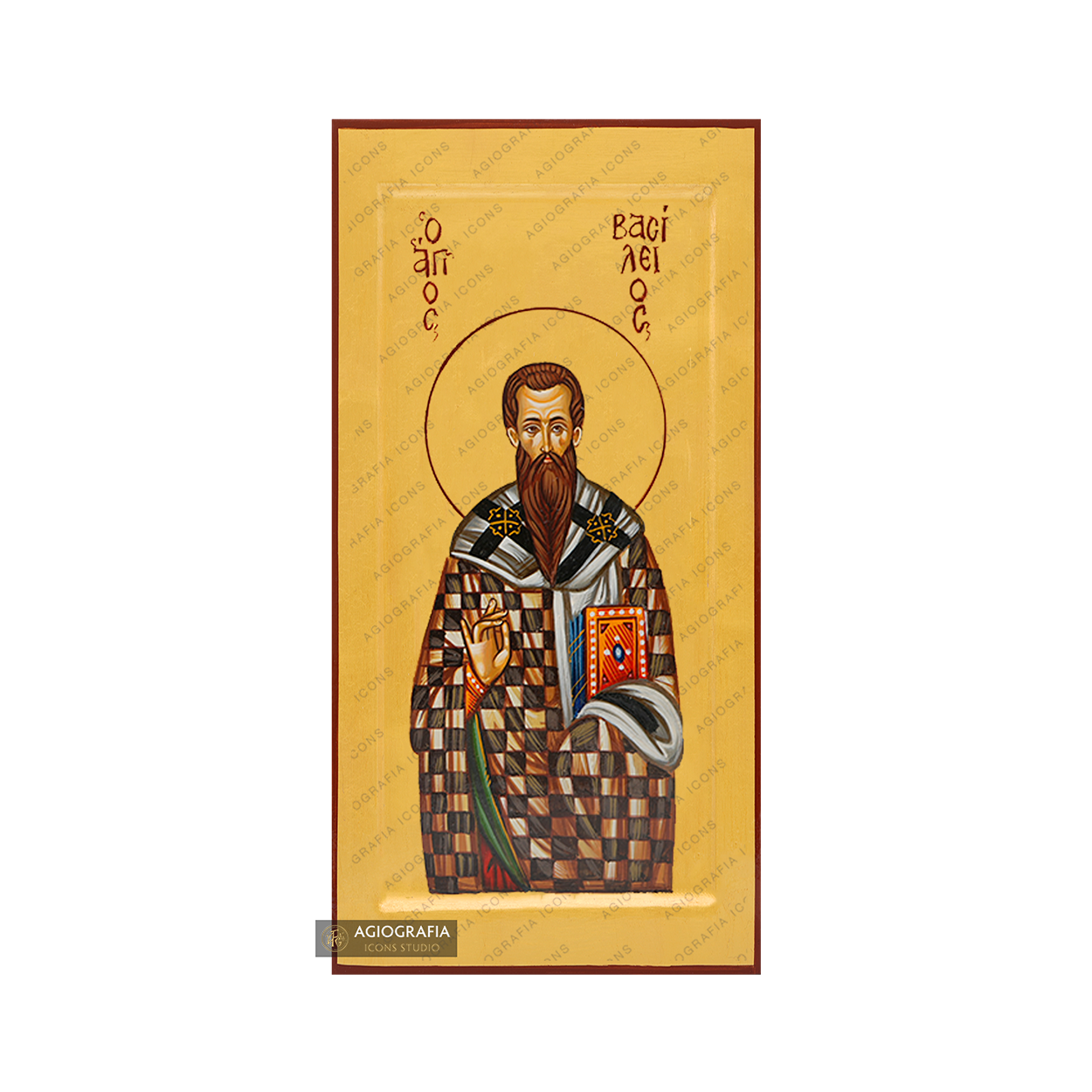 24k Saint Basil the Great Handwritten Icon with Gold Leaves