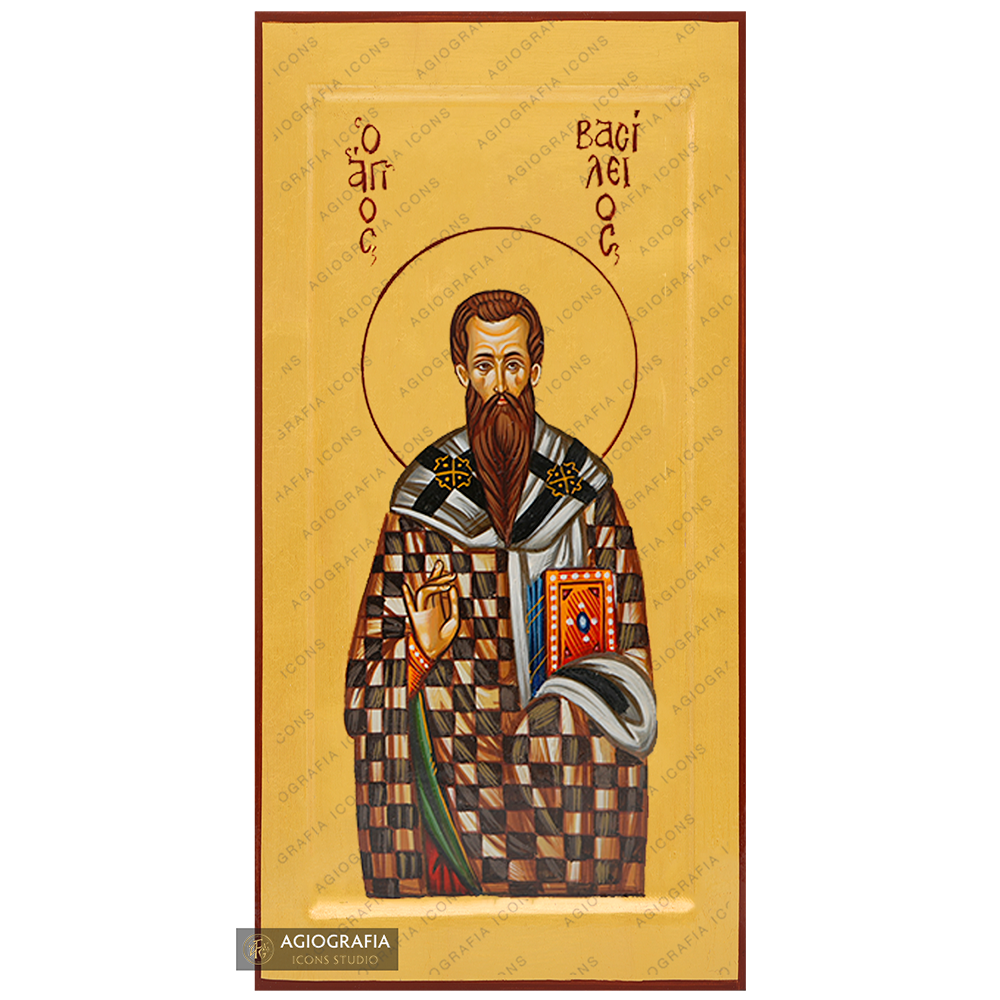 24k Saint Basil the Great Handwritten Icon with Gold Leaves