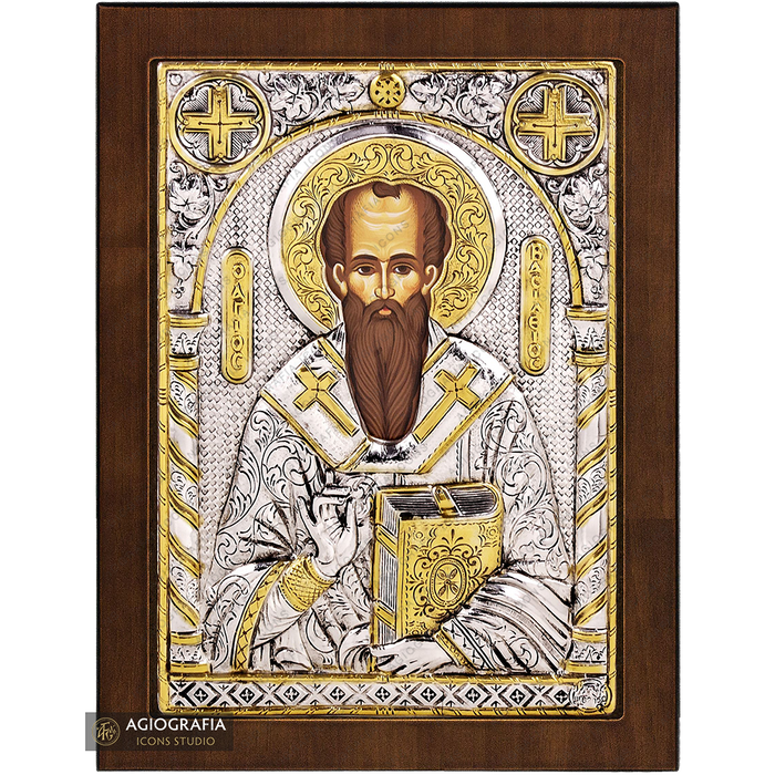 Heiliger Basilius christlich-orthodoxe versilberte Ikone
