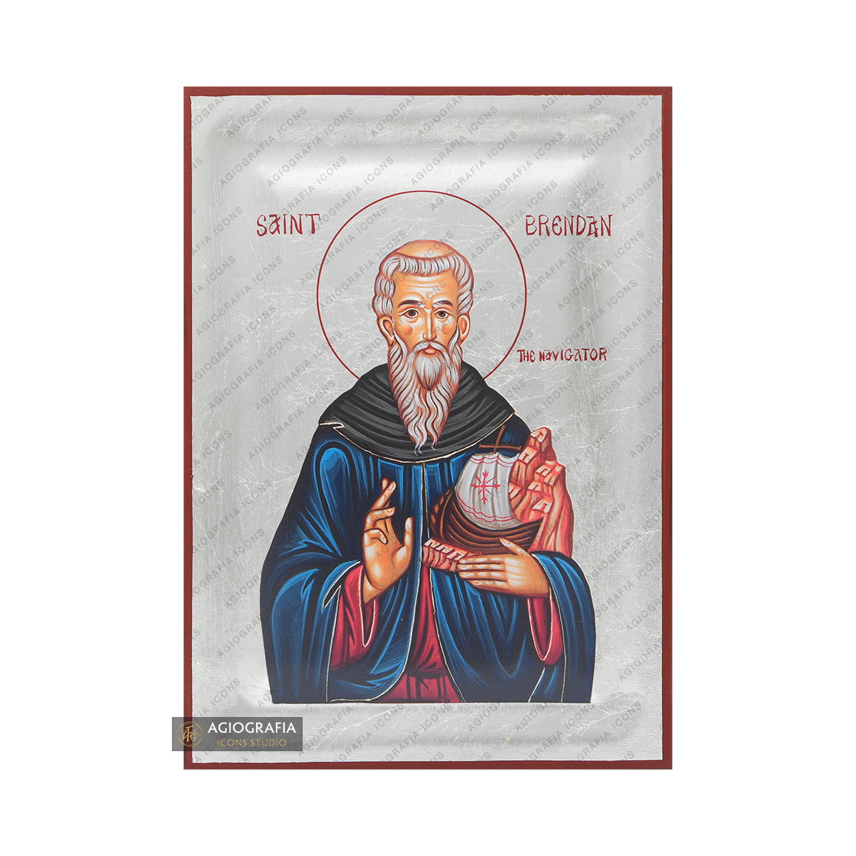 Exclusive St Brendan the Navigator Icon with Pure Silver Leaves