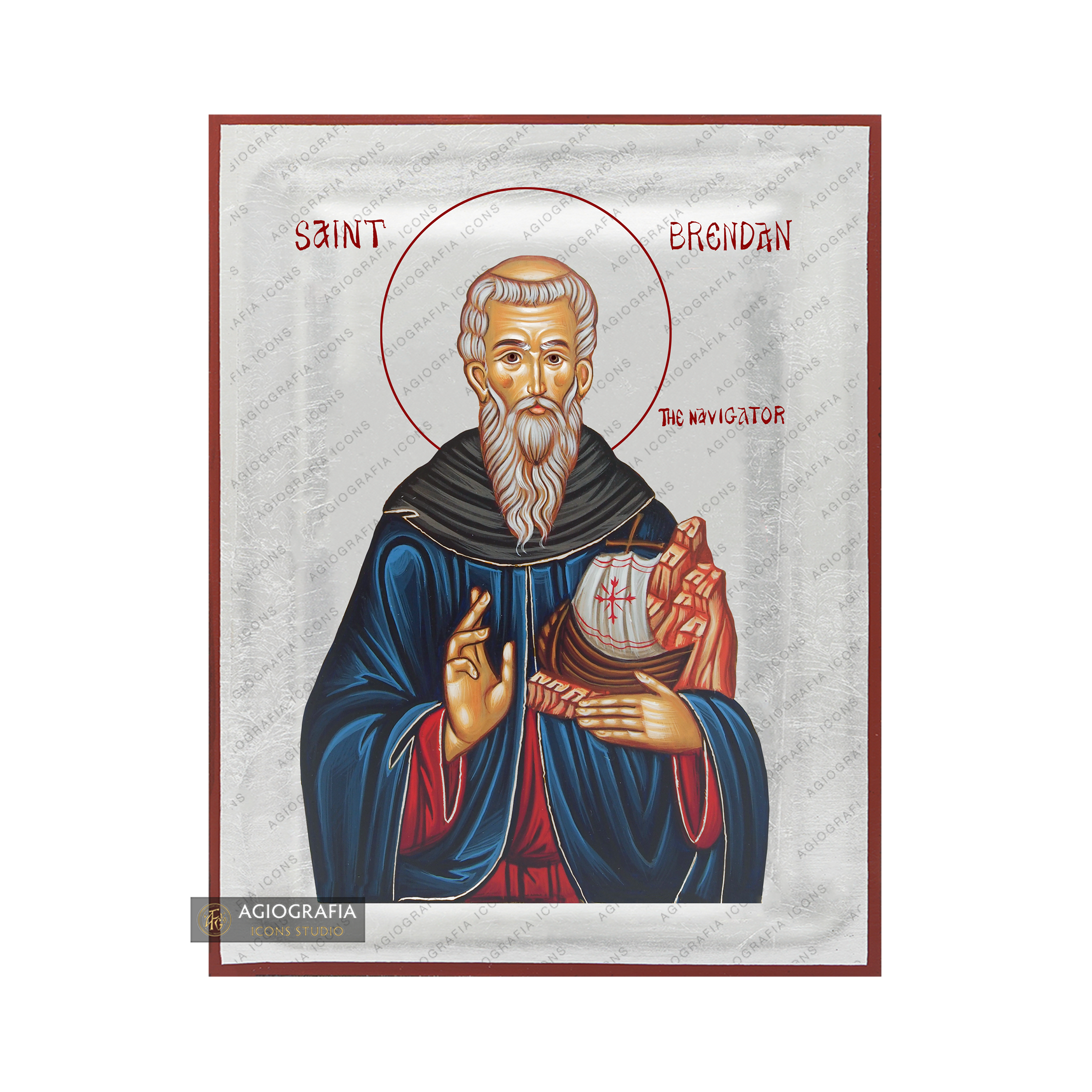 Exclusive St Brendan the Navigator Icon with Pure Silver Leaves