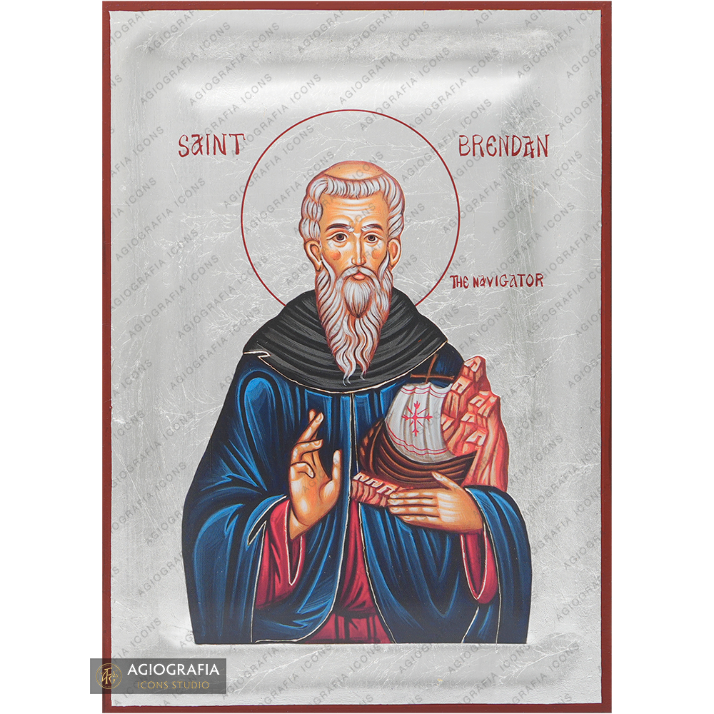 Exclusive St Brendan the Navigator Icon with Pure Silver Leaves