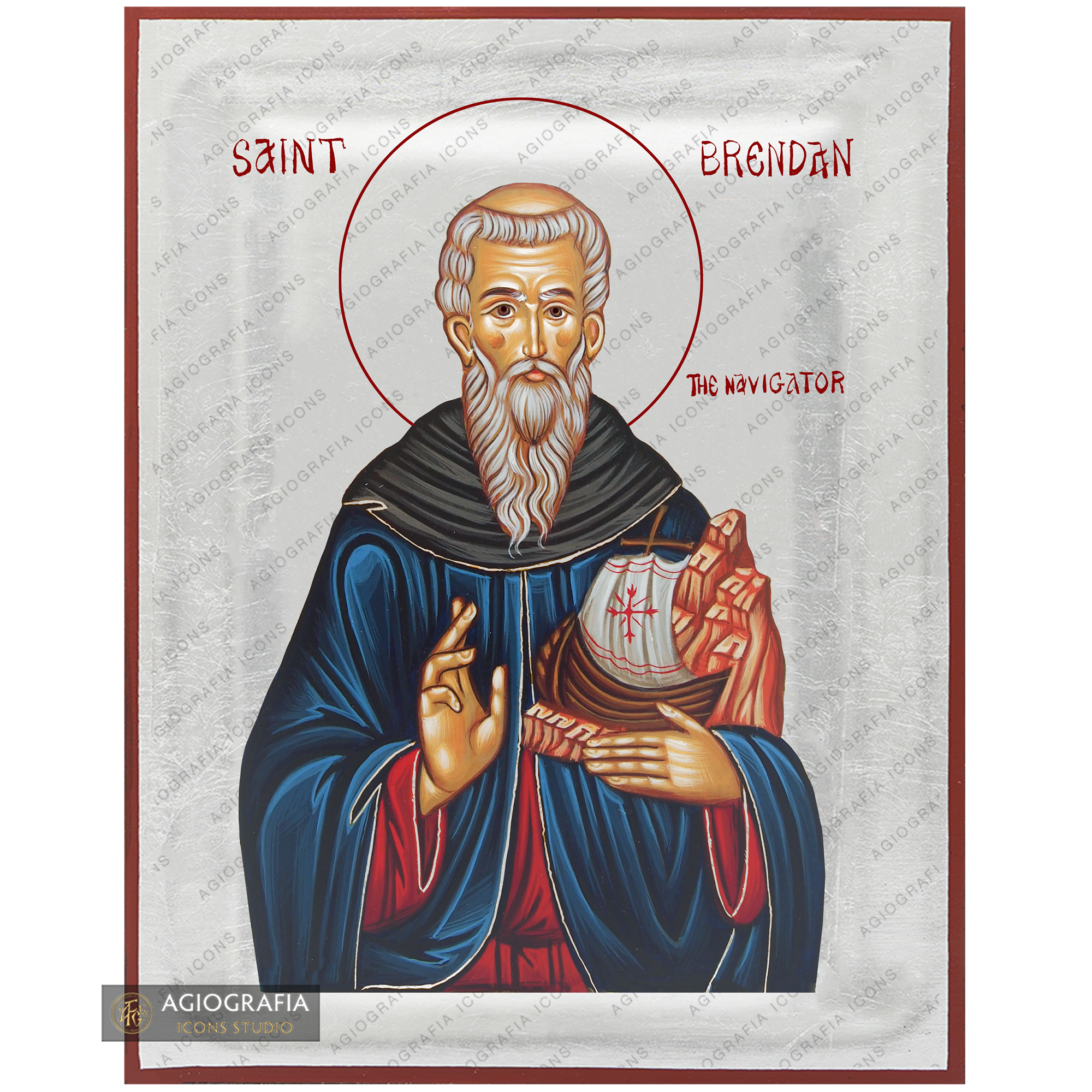 Exclusive St Brendan the Navigator Icon with Pure Silver Leaves