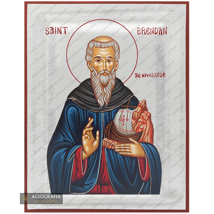 Exclusive St Brendan the Navigator Icon with Pure Silver Leaves