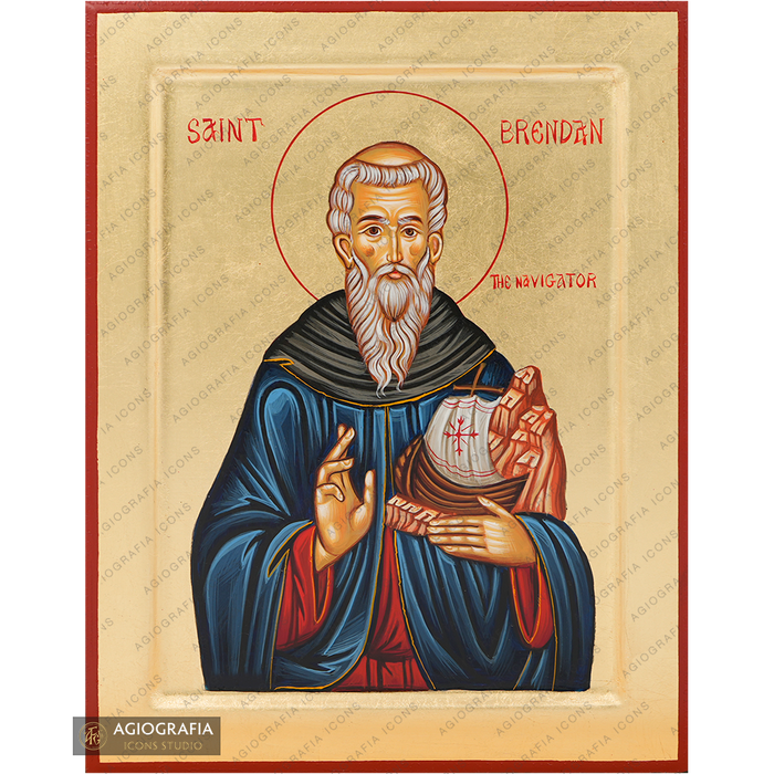 Saint Brendan Handwritten Orthodox Icon with Matte Gold Leaves
