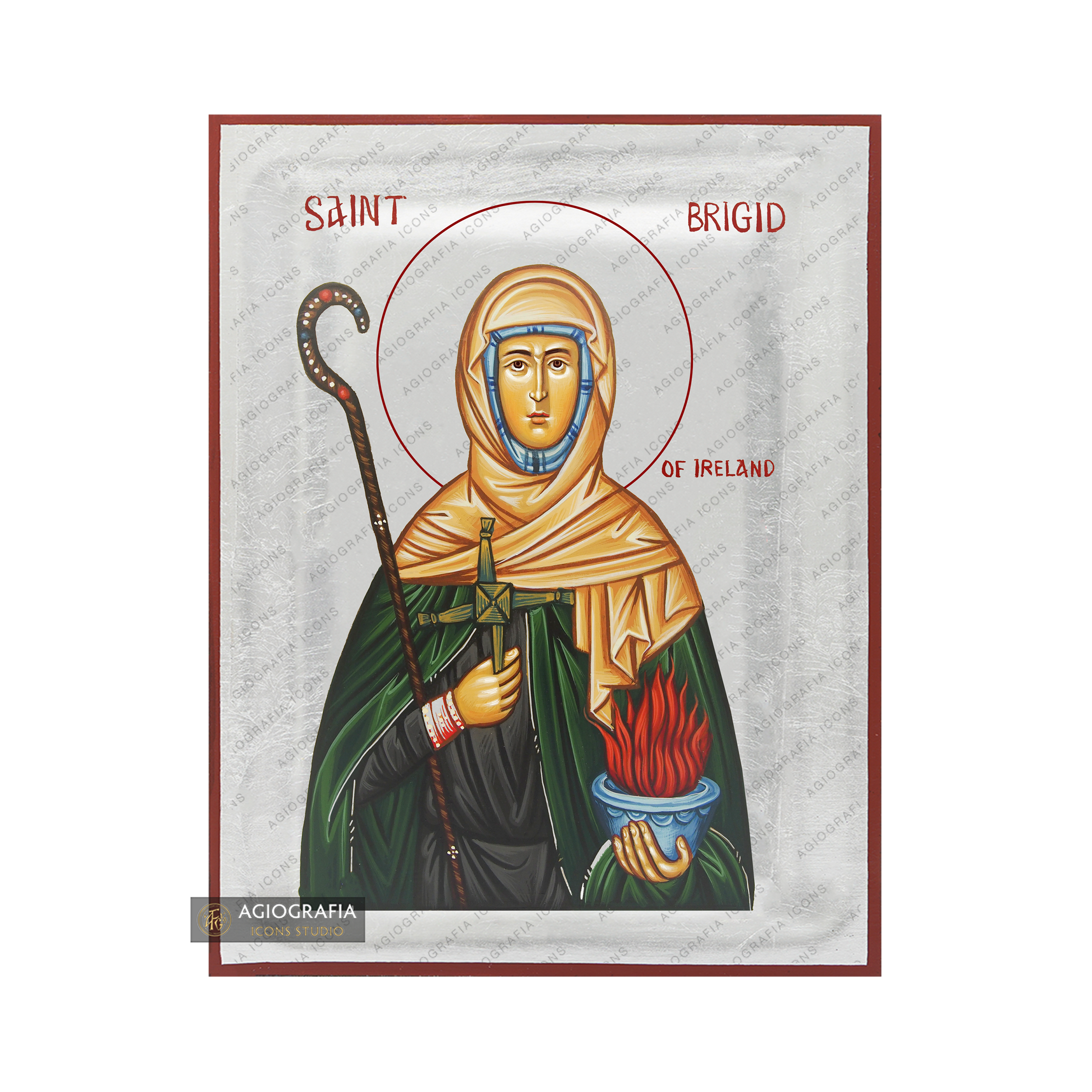 Exclusive St Brigid of Ireland Icon with Pure Silver Leaves