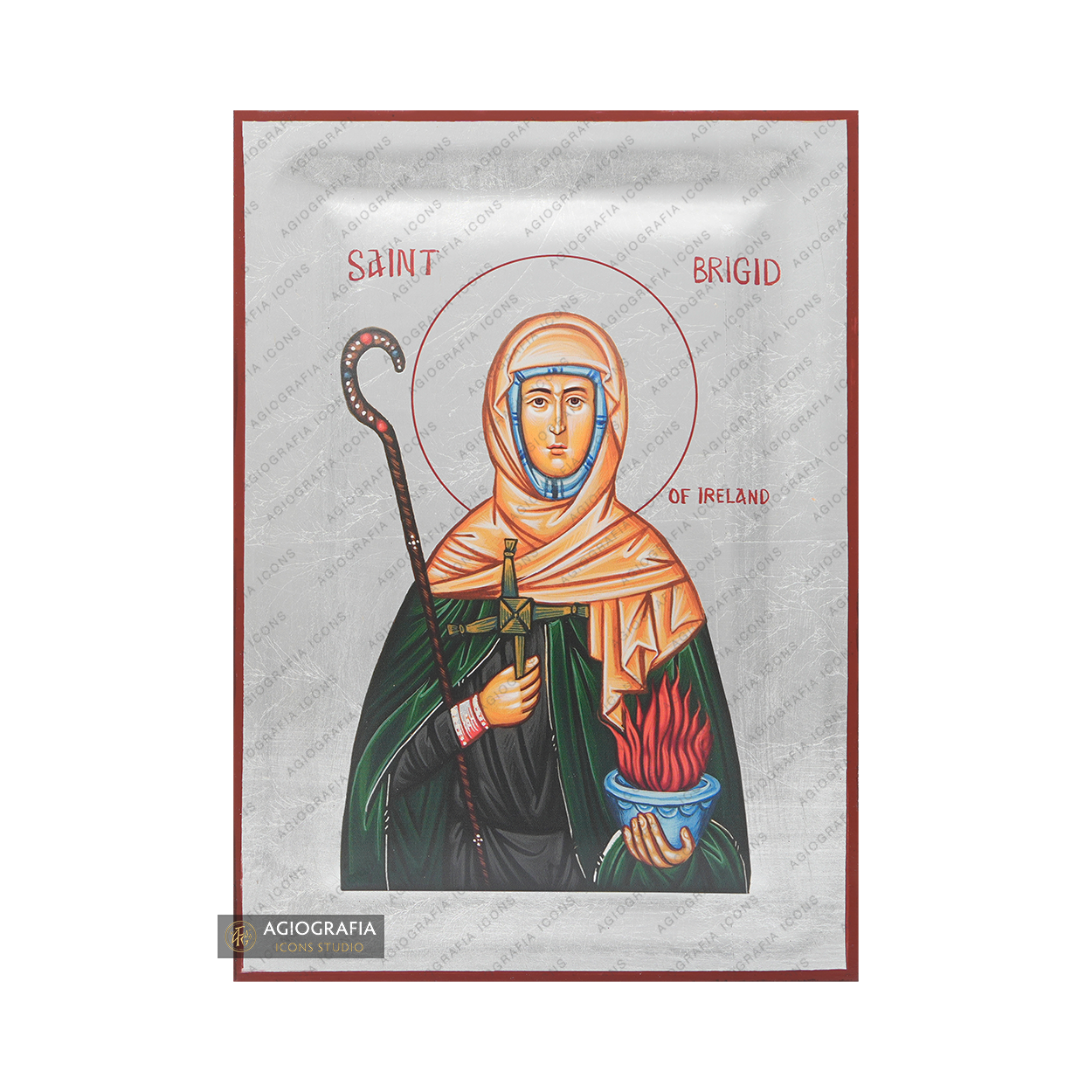 Exclusive St Brigid of Ireland Icon with Pure Silver Leaves