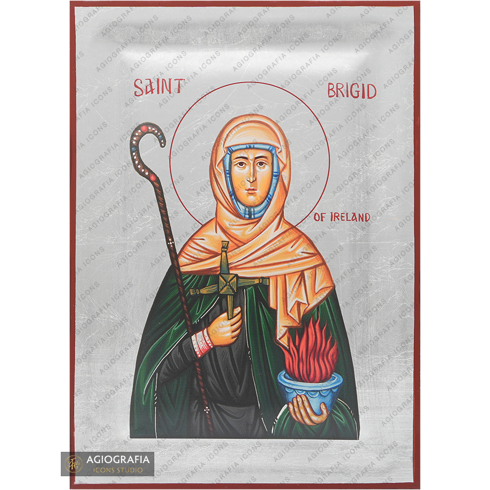 Exclusive St Brigid of Ireland Icon with Pure Silver Leaves