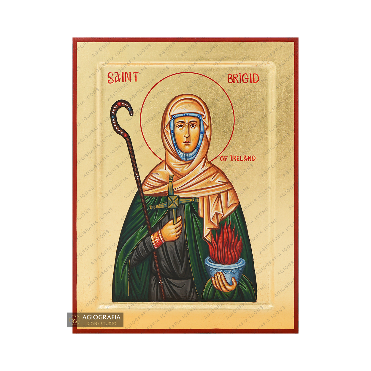 Saint Bridgit Handwritten Christian Icon with Matte Gold Leaves