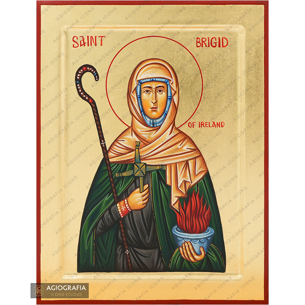 Saint Bridgit Handwritten Orthodox Icon with Matte Gold Leaves