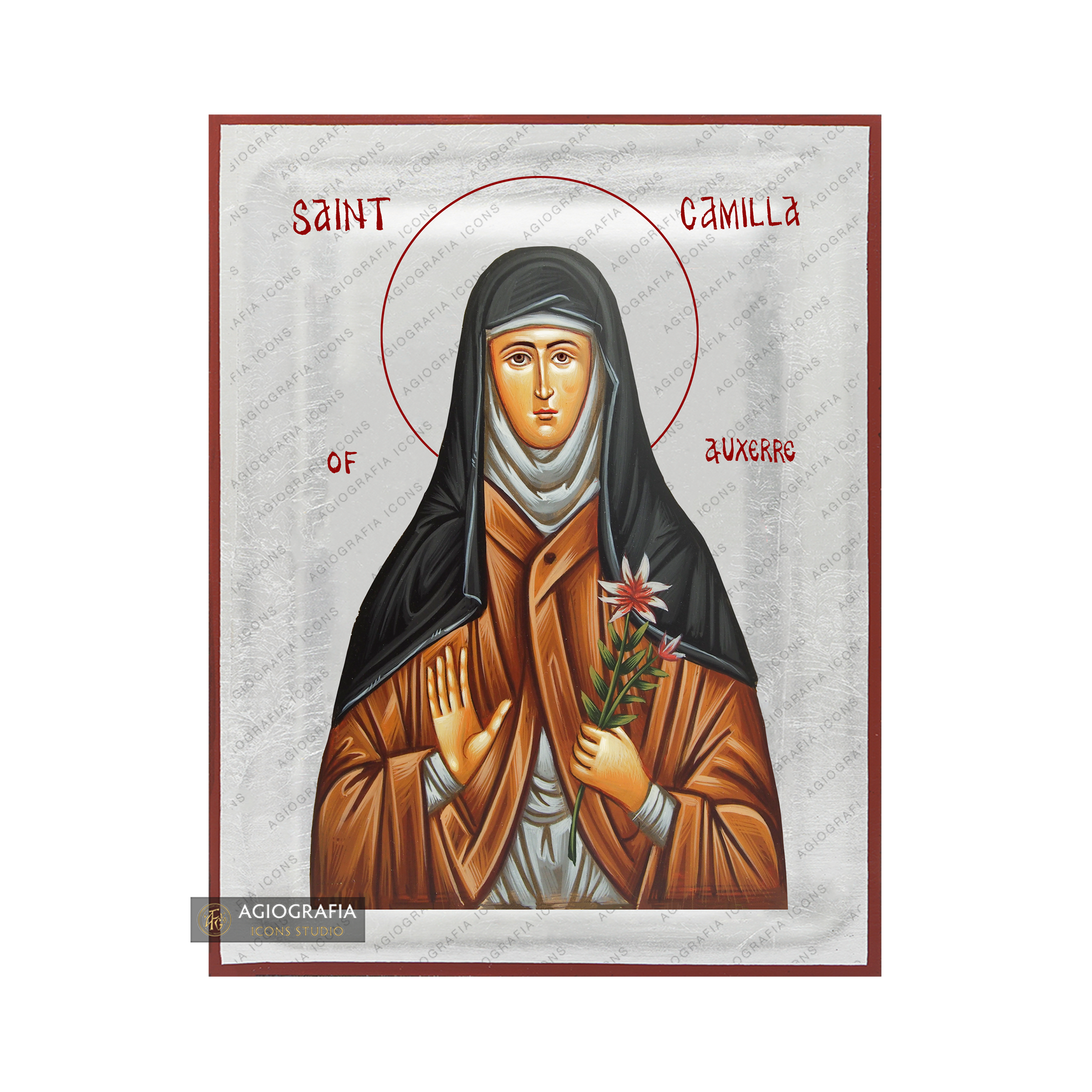 Exclusive St Camilla of Auxere Icon with Pure Silver Leaves