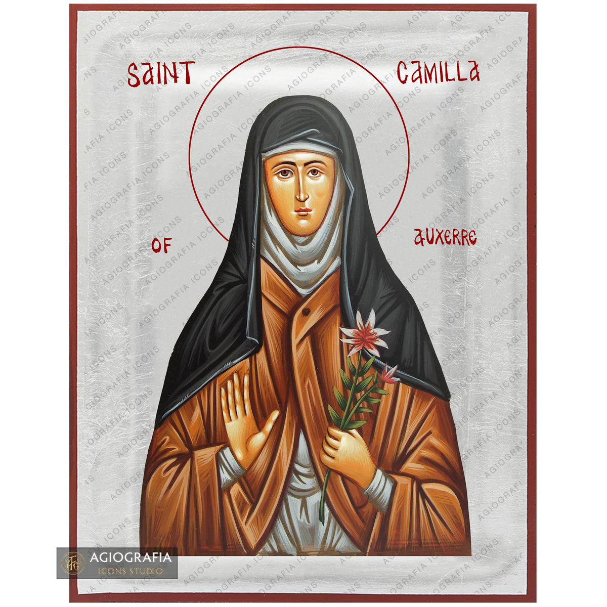 Exclusive St Camilla of Auxere Icon with Pure Silver Leaves
