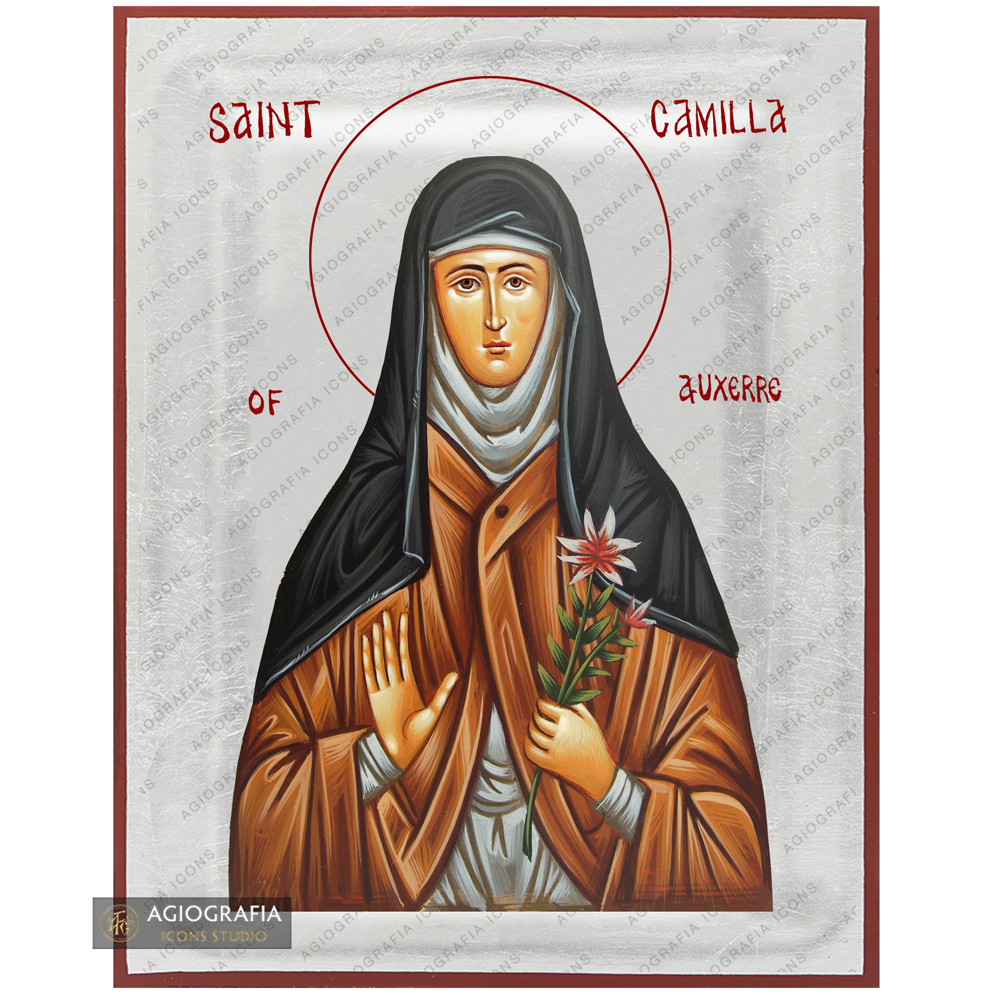 Exclusive St Camilla of Auxere Icon with Pure Silver Leaves