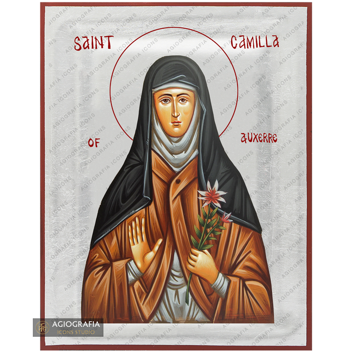 Exclusive St Camilla of Auxere Icon with Pure Silver Leaves