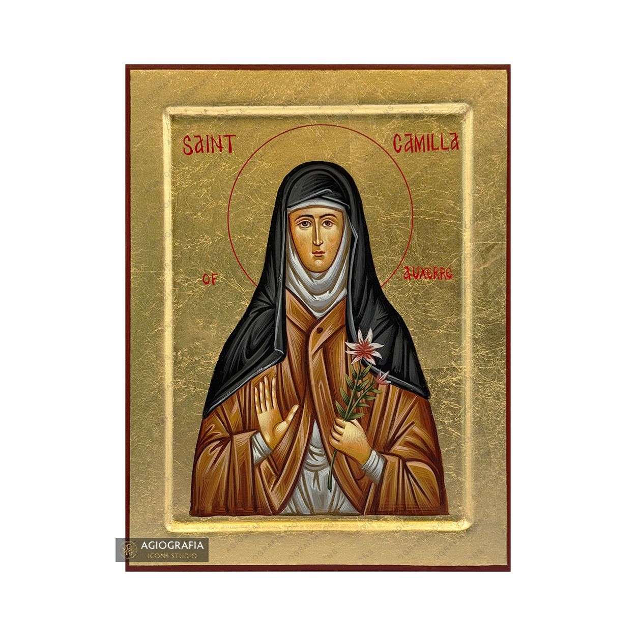 Saint Camille Handwritten Orthodox Icon with Gold Leaves