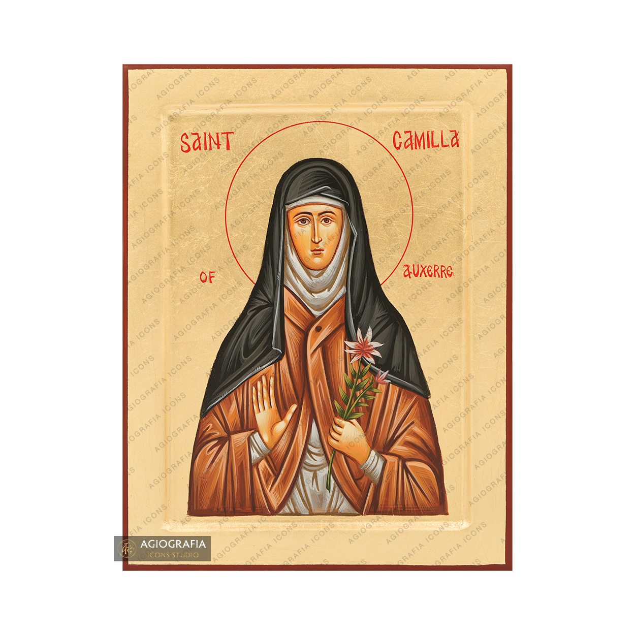 Saint Camille Handwritten Orthodox Icon with Gold Leaves