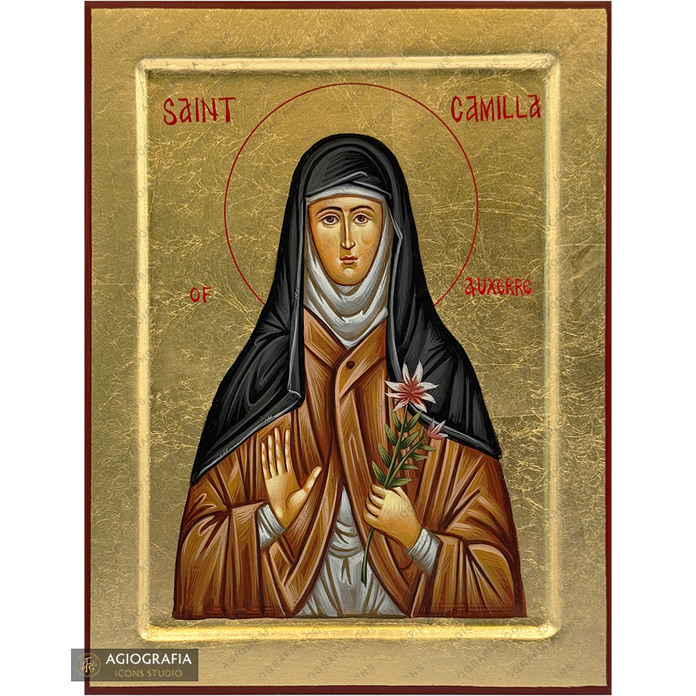 Saint Camille Handwritten Orthodox Icon with Gold Leaves