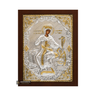 Saint Catherine of Alexandria at the wheel Silver Plated Icon on Wood