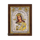 Saint Catherine Christian Orthodox Silver Plated Icon on Wood