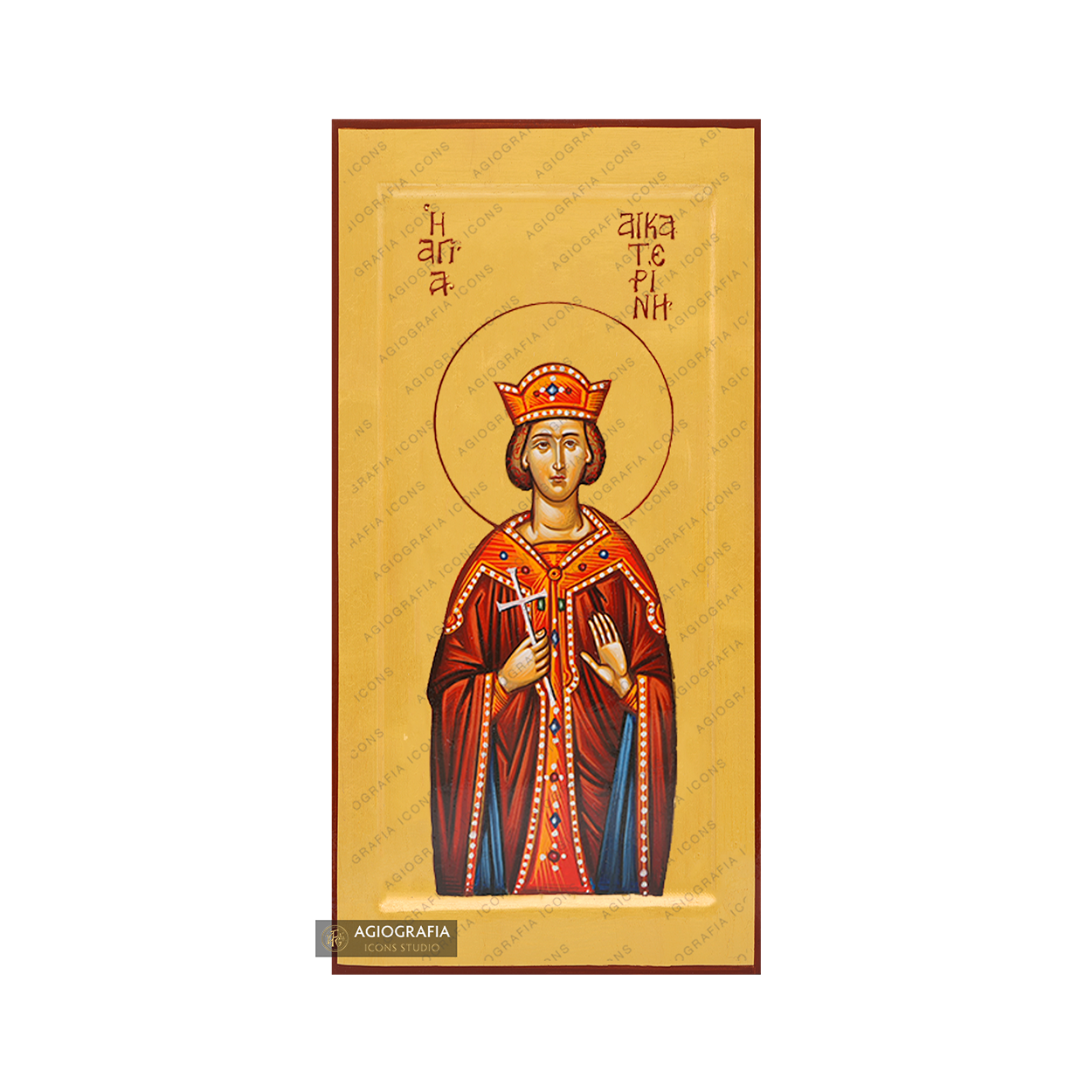 24k Saint Catherine Handwritten Icon with Gold Leaves