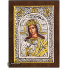 Saint Catherine Christian Orthodox Silver Plated Icon on Wood