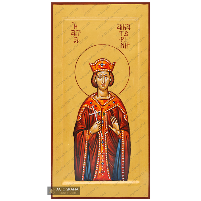 24k Saint Catherine Handwritten Icon with Gold Leaves