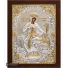 Saint Catherine of Alexandria at the wheel Silver Plated Icon on Wood