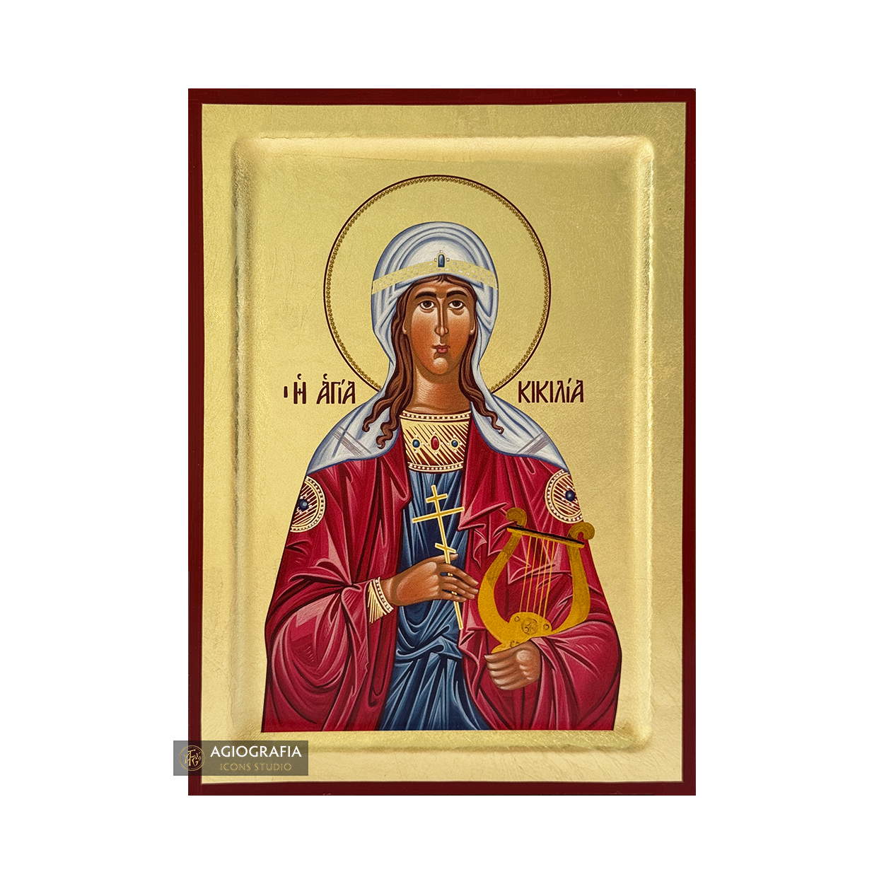 18k Saint Cecilia of Rome Icon with Gold Leaf background