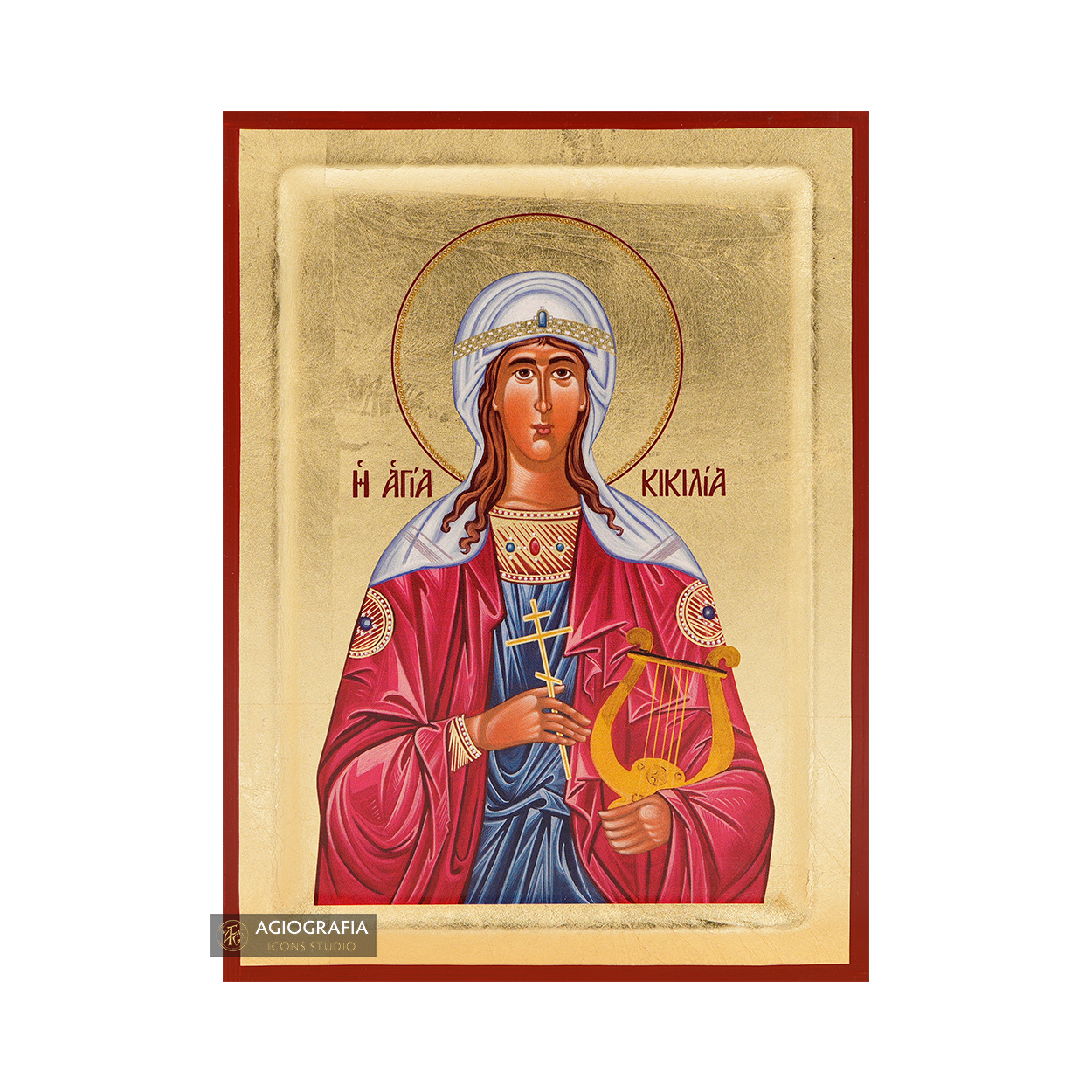 18k Saint Cecilia of Rome Icon with Gold Leaf background