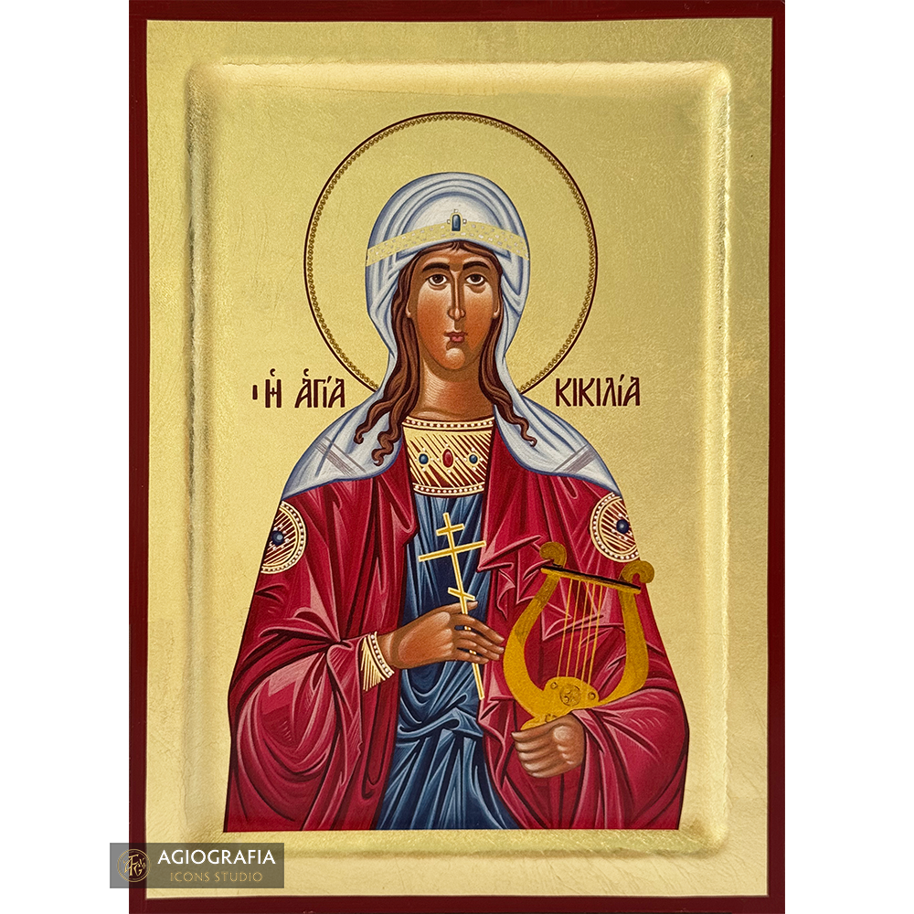 18k Saint Cecilia of Rome Icon with Gold Leaf background