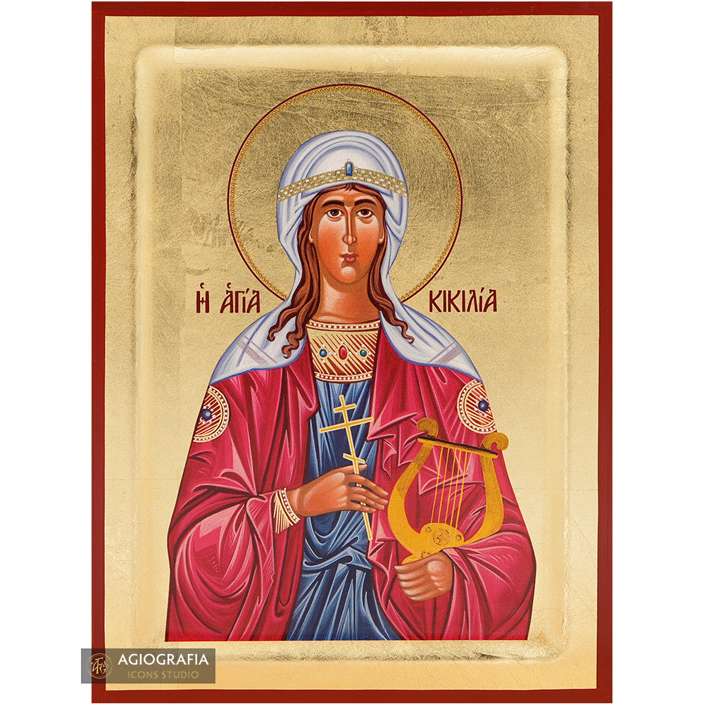 18k Saint Cecilia of Rome Icon with Gold Leaf background