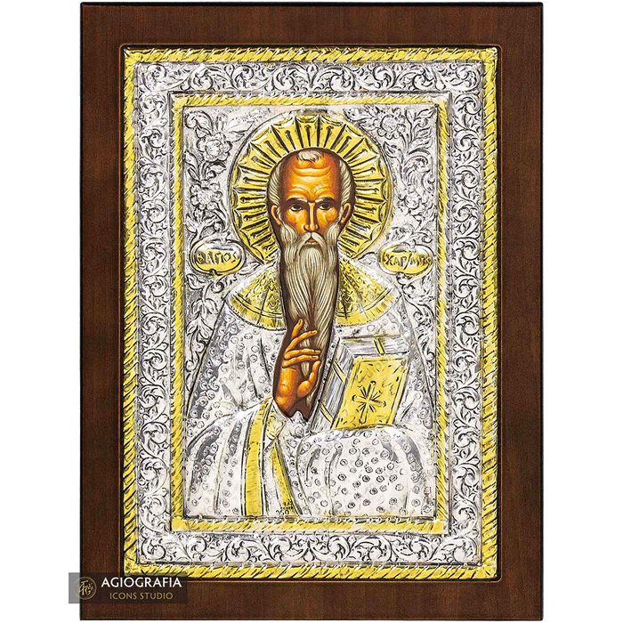 Heiliger Charalampos christlich-orthodoxe versilberte Ikone