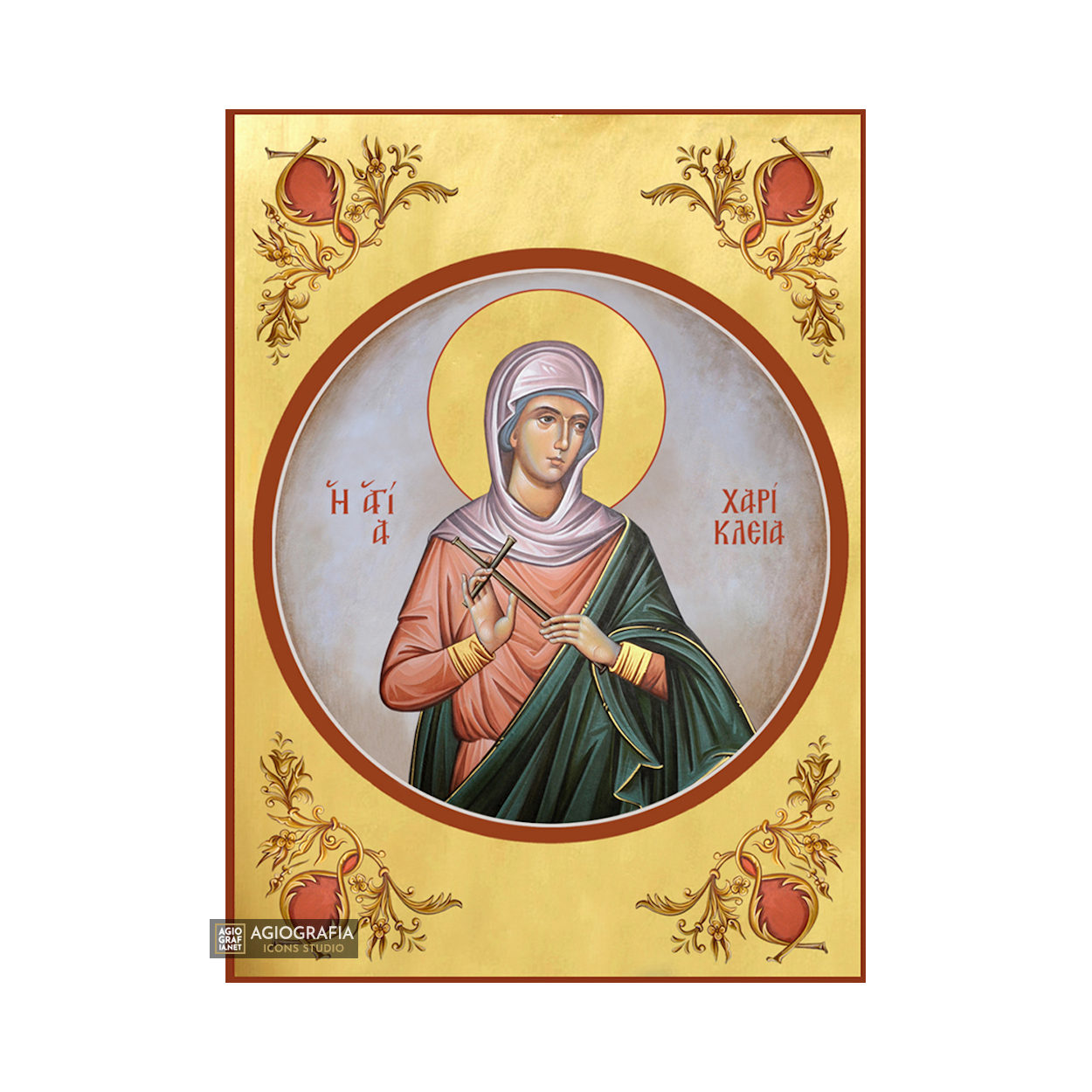 22k St Chariklia - Gold Leaf Background Christian Orthodox Icon
