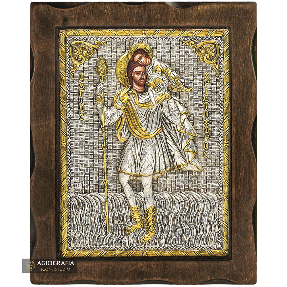 Saint Christopher Pure Silver and 24k Gold Plated Christian Icon ...