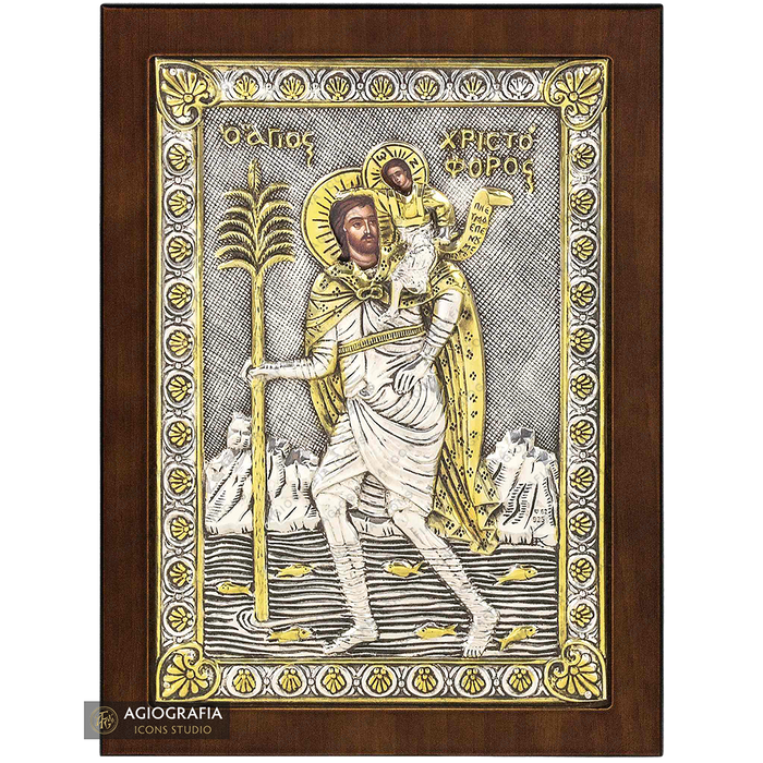 San Cristóbal de Licia icono ortodoxo plateado