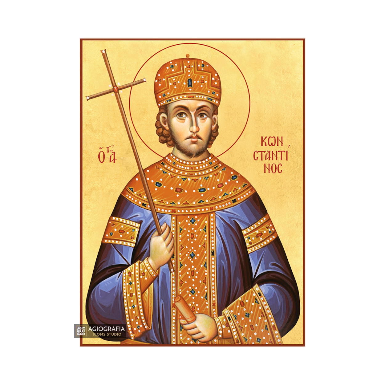 22k St Constantine - Gold Leaf Background Christian Orthodox Icon