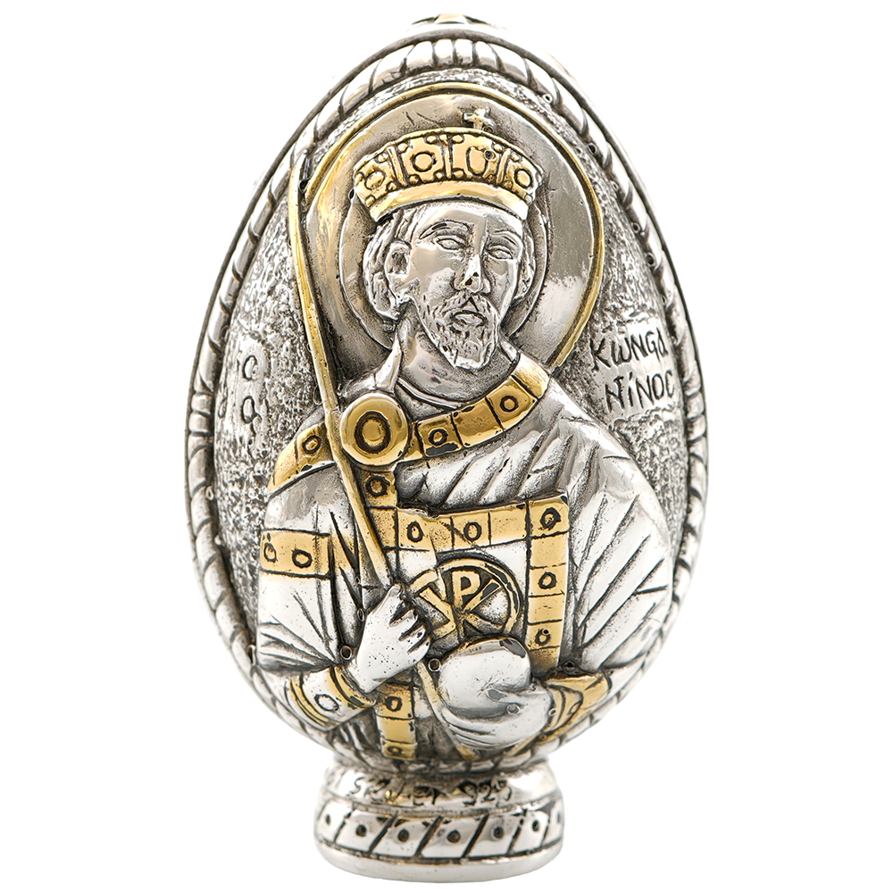 Saint Constantin - Christogramme œuf en argent pur avec dorure 24k