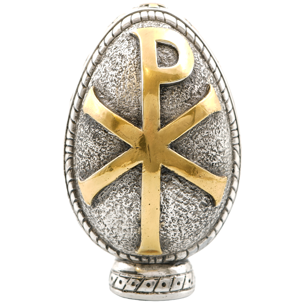 Saint Constantine - Christogram Pure Silver and 24k Gold Plated Egg