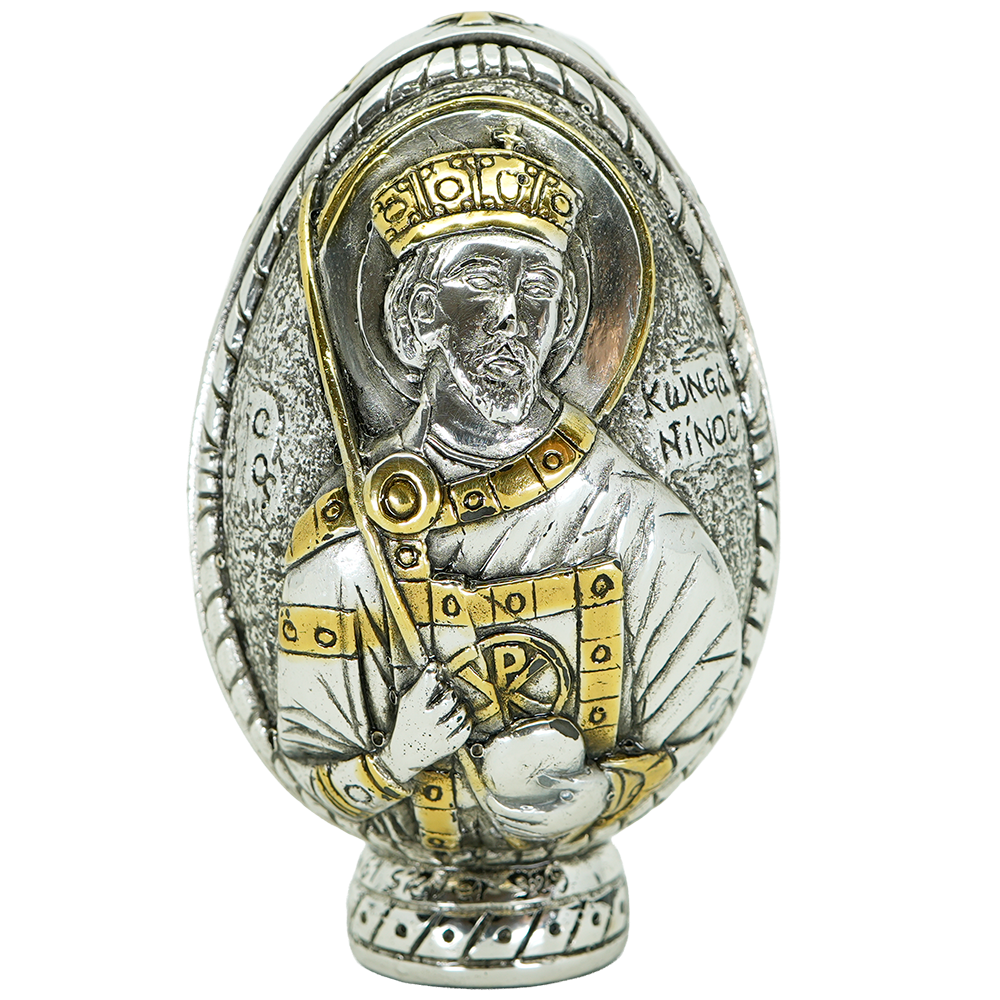 Saint Constantine - Christogram Pure Silver and 24k Gold Plated Egg