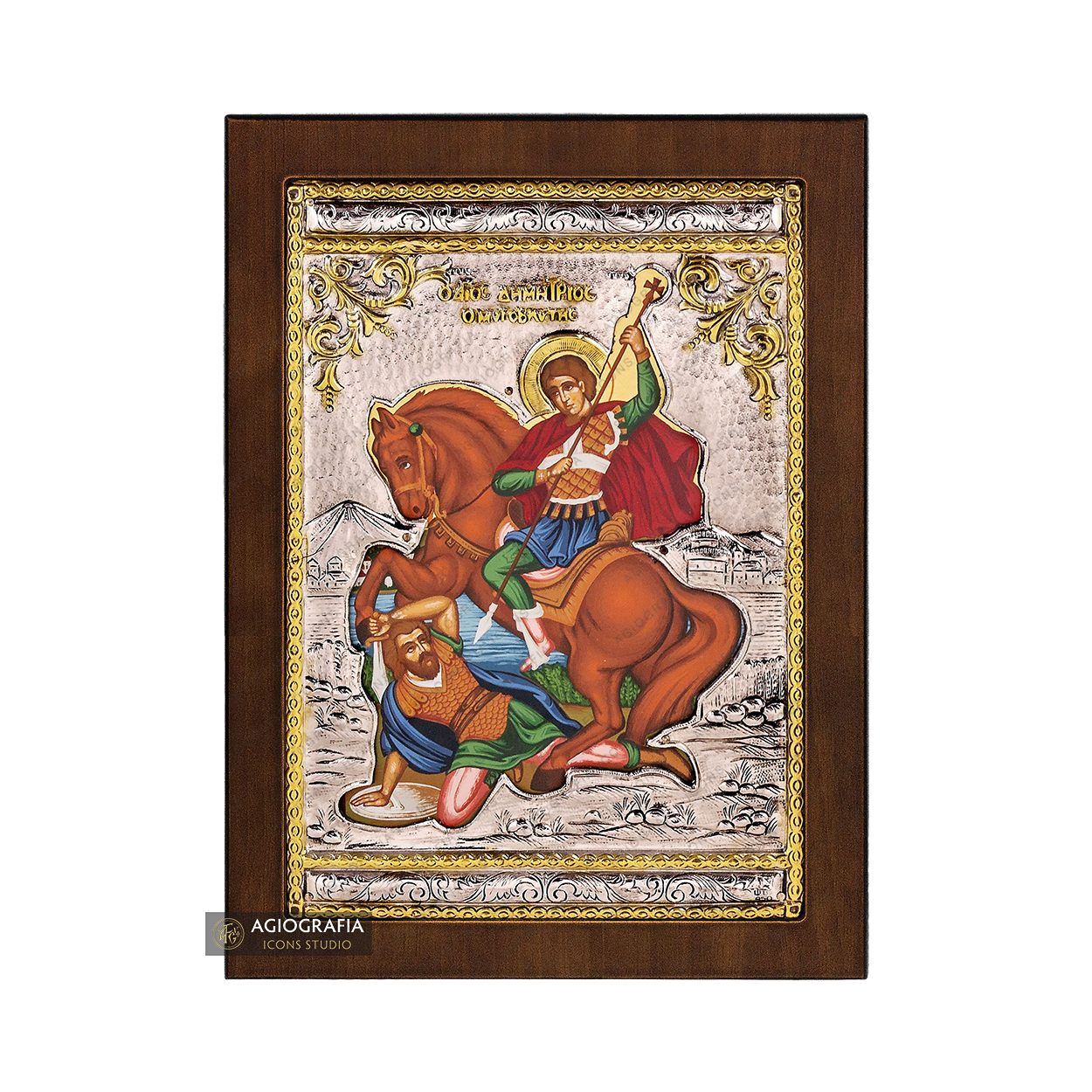 Saint Demetrios of Thessaloniki Orthodox Silver Plated Icon