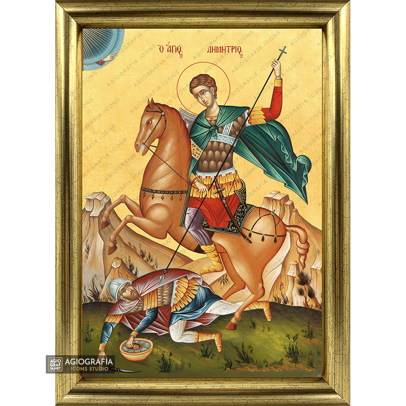22k St Demetrius Exclusive Framed Orthodox Icon with Gold Leaf