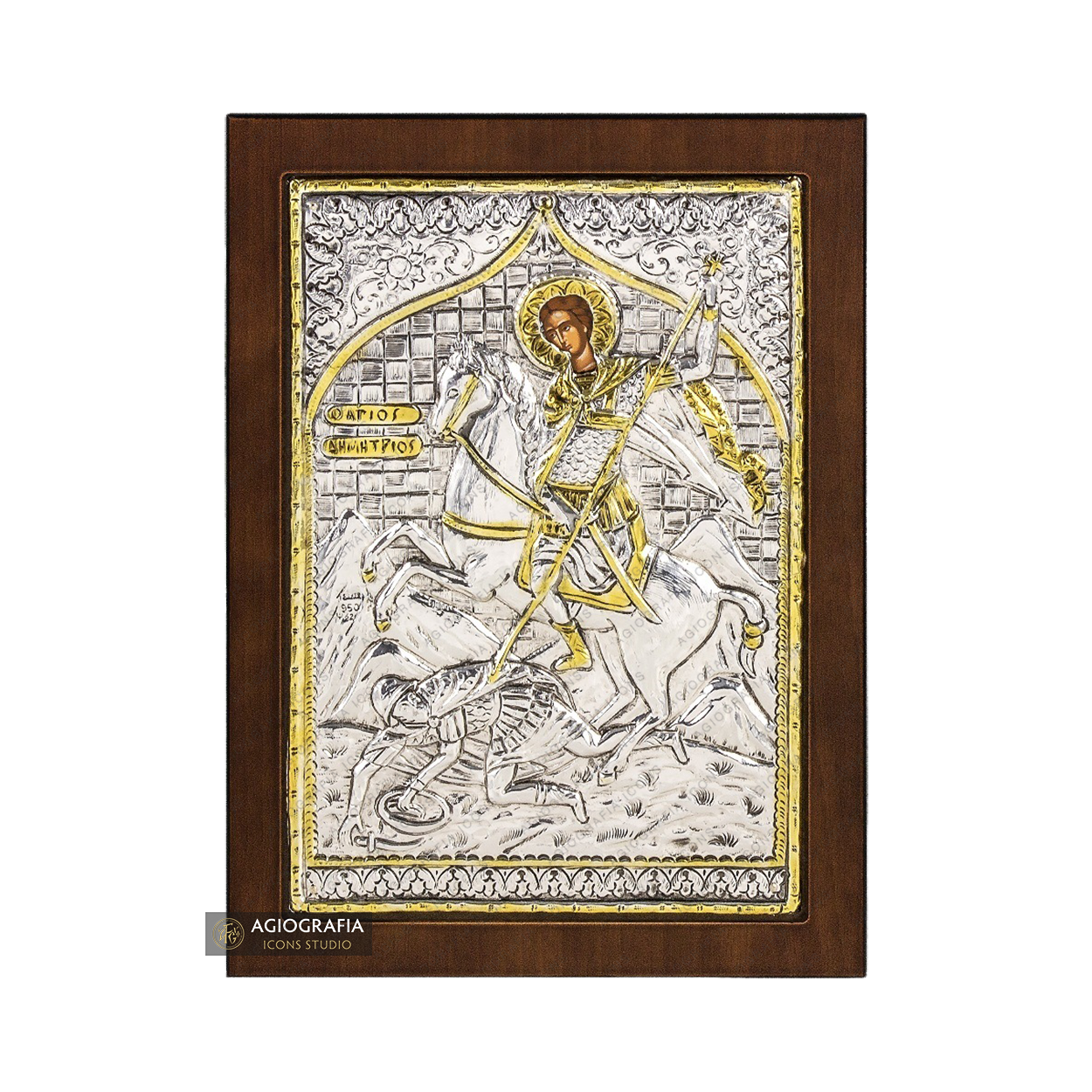 Saint Demetrius Christian Orthodox Silver Plated Icon